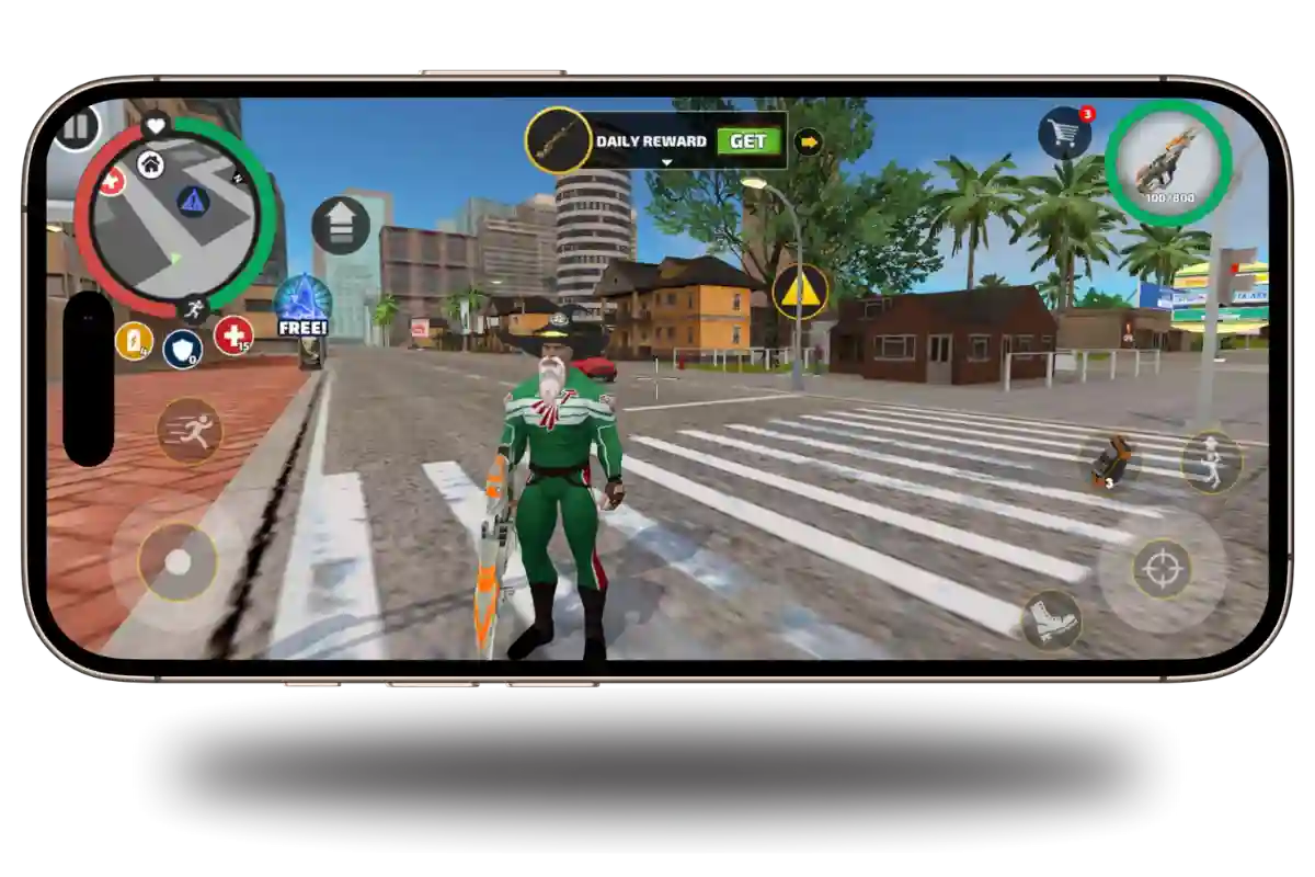 Rope Hero Mod Apk v6.9.0 (Unlimited Money & Gems) July 2025 11 Superhero standing with a weapon in Rope Hero Mod APK