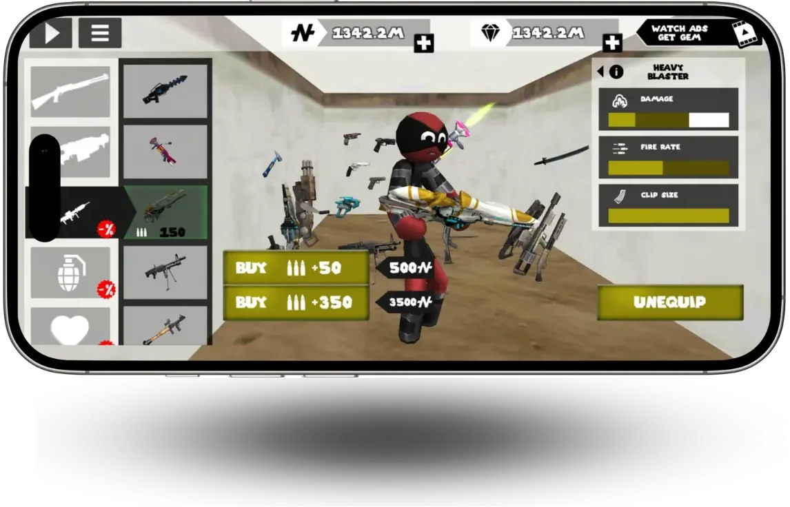 Download Stickman Rope Hero Mod Apk (unlimited money & gems) 2025 4 weapon inventory in stickman rope hero mod apk